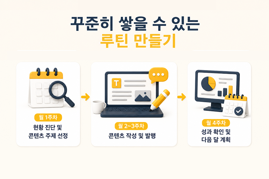 AI 마케팅 시작 세 번째 단계 꾸준한 루틴 전략 원플랜마케팅