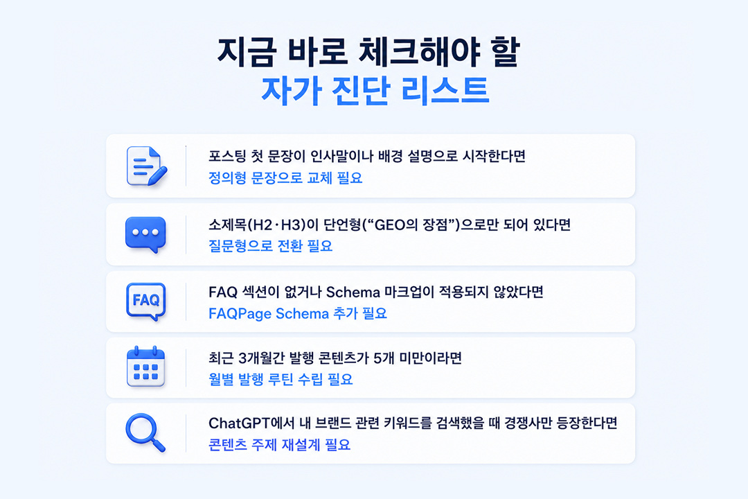 GEO 마케팅 오해 자가 진단 체크리스트 원플랜마케팅