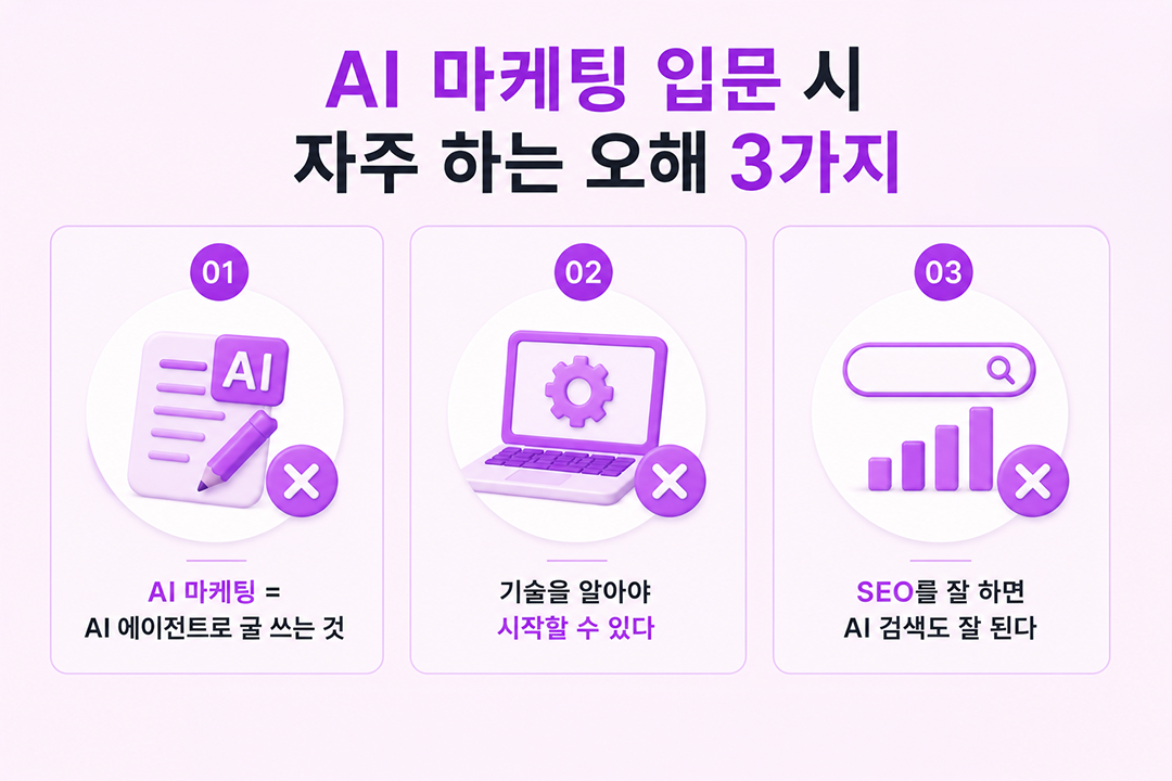 AI 마케팅 입문 오해 3가지 인포그래픽 원플랜마케팅