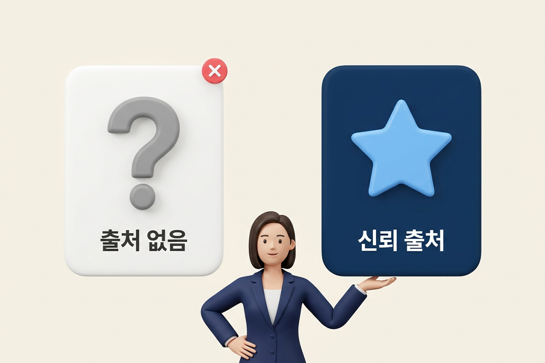 GEO 출처 신뢰도 AI 검색엔진 인용 기준 인포그래픽 원플랜마케팅