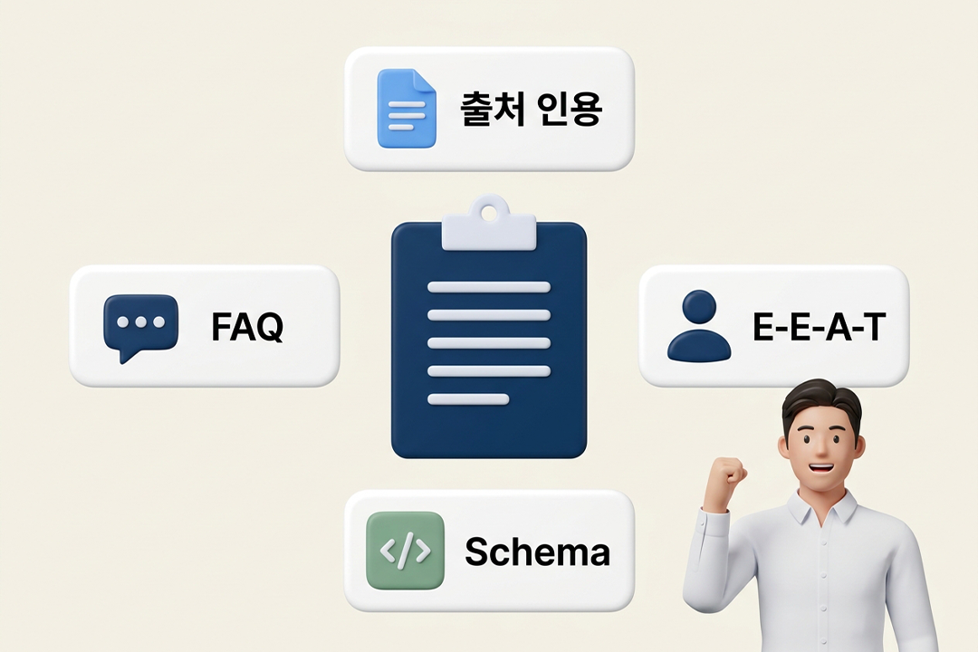 GEO 출처 신뢰도 플랫폼별 체크리스트 인포그래픽 원플랜마케팅