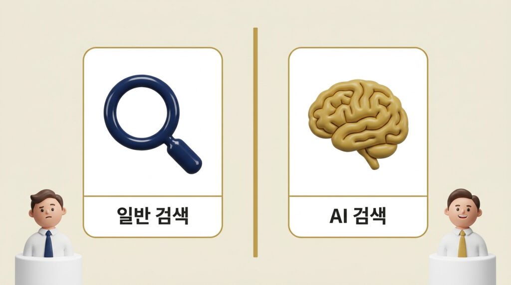 일반 검색과 AI 검색 차이 비교 인포그래픽 - 원플랜마케팅