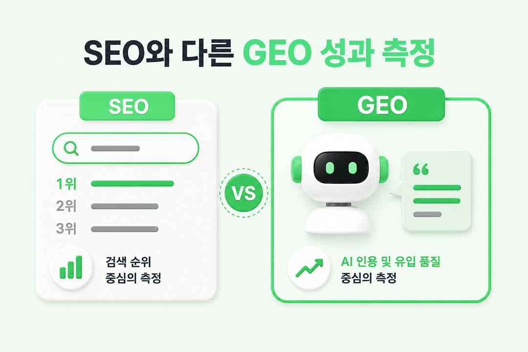 GEO 성과 측정 SEO 차이 비교 인포그래픽 원플랜마케팅