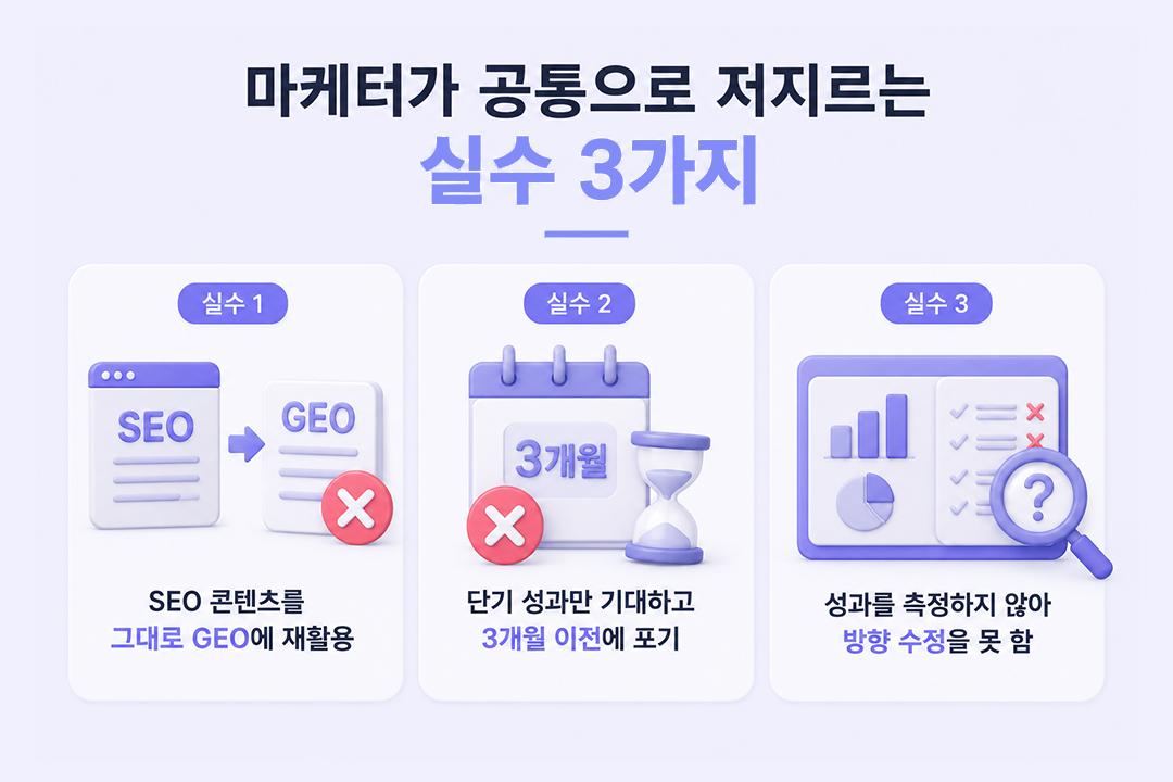 AI 마케팅 실패 이유 공통 실수 3가지 인포그래픽 원플랜마케팅
