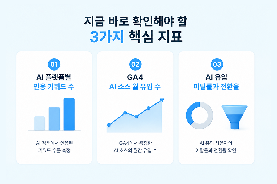 GEO 성과 지표 3가지 AI 인용 체류시간 이탈률 원플랜마케팅