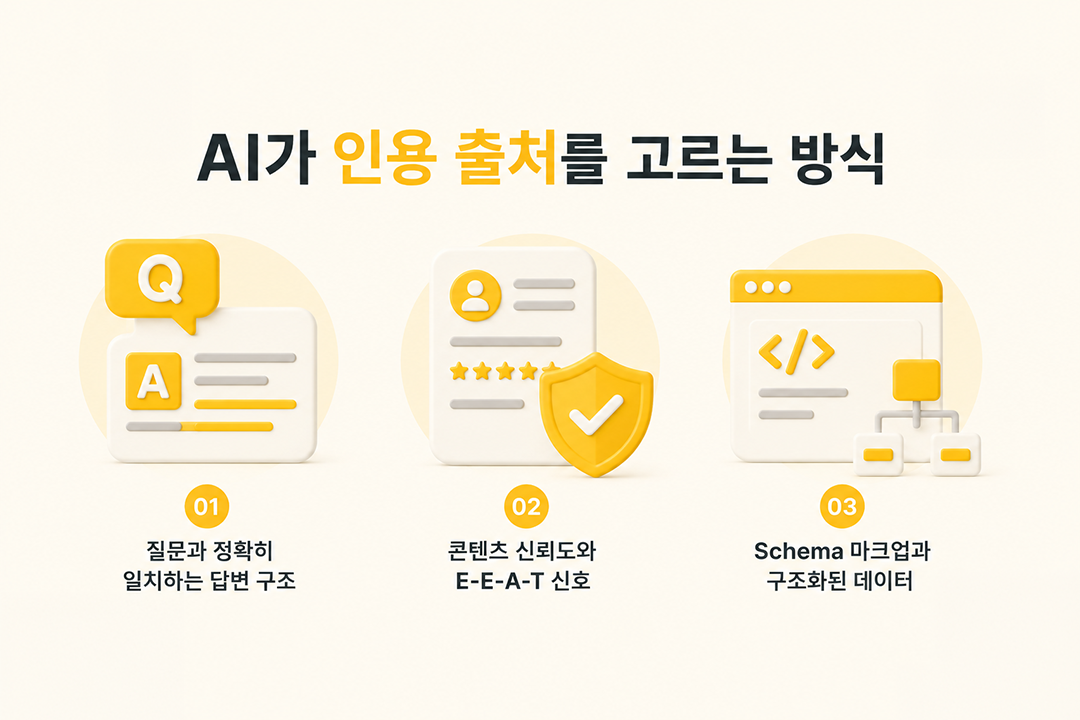 구글AO 작동 원리 인용 출처 선택 3가지 인포그래픽 원플랜마케팅