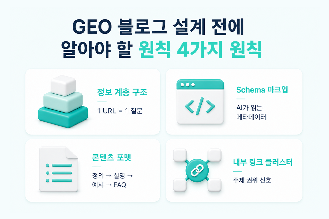 GEO 블로그 구조 설계 원칙 4가지 인포그래픽 원플랜마케팅
