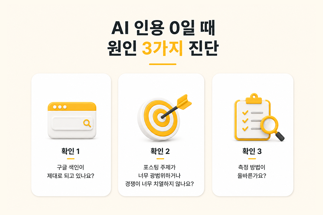 AI 인용률 측정 인용 0일 때 원인 진단 원플랜마케팅