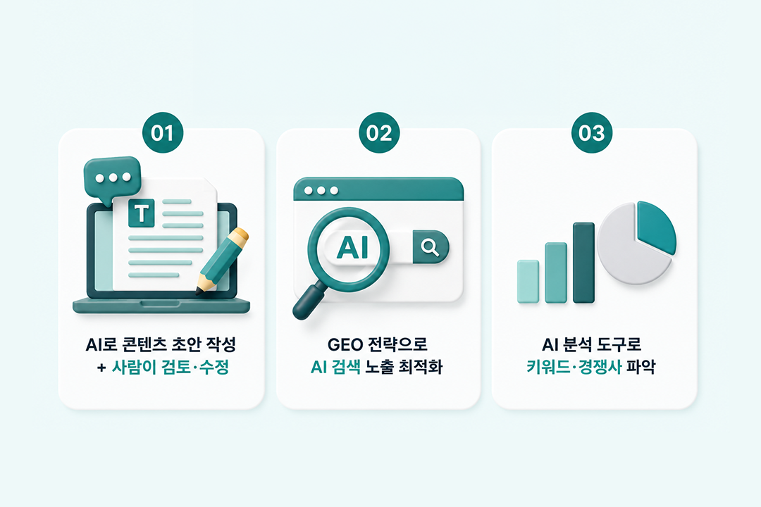 AI 마케팅이란 초보자 실전 적용 3가지 방법 인포그래픽 원플랜마케팅