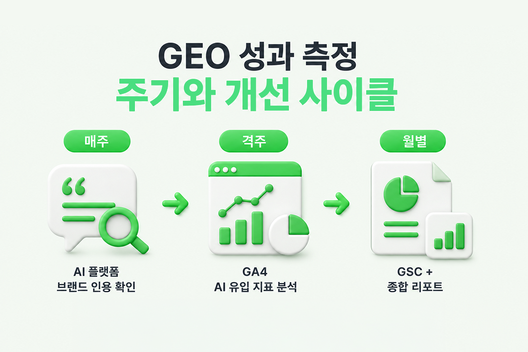 GEO 성과 측정 주기 개선 사이클 인포그래픽 원플랜마케팅