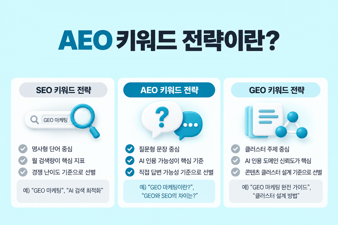 AEO 키워드 전략 정의 개념 원플랜마케팅