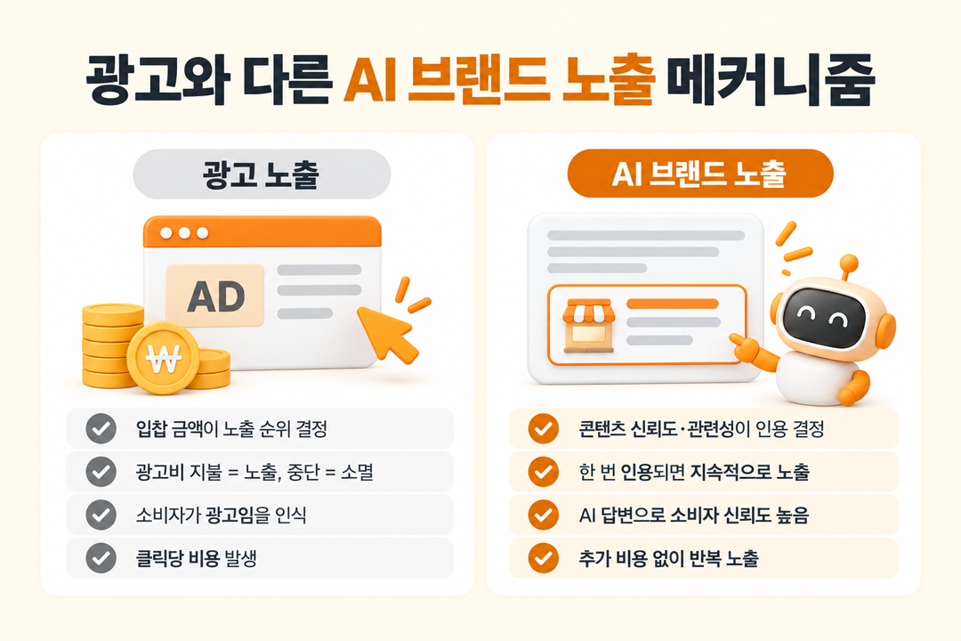 AI 브랜드 노출 인용 메커니즘 작동 원리 원플랜마케팅