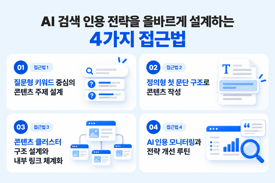 GEO 마케팅 전문 대행사 원플랜마케팅 4가지 접근법 AI 검색 인용 전략