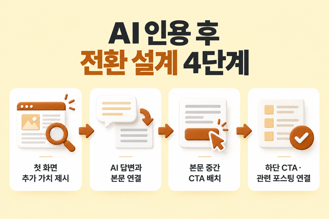 AI 인용 후 전환 설계 4단계 콘텐츠 구조 원플랜마케팅