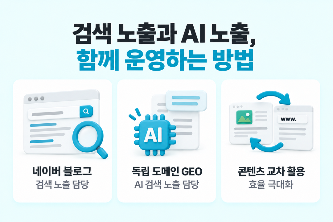 네이버 GEO 한계 독립 도메인 AI 검색 병행 운영 원플랜마케팅
