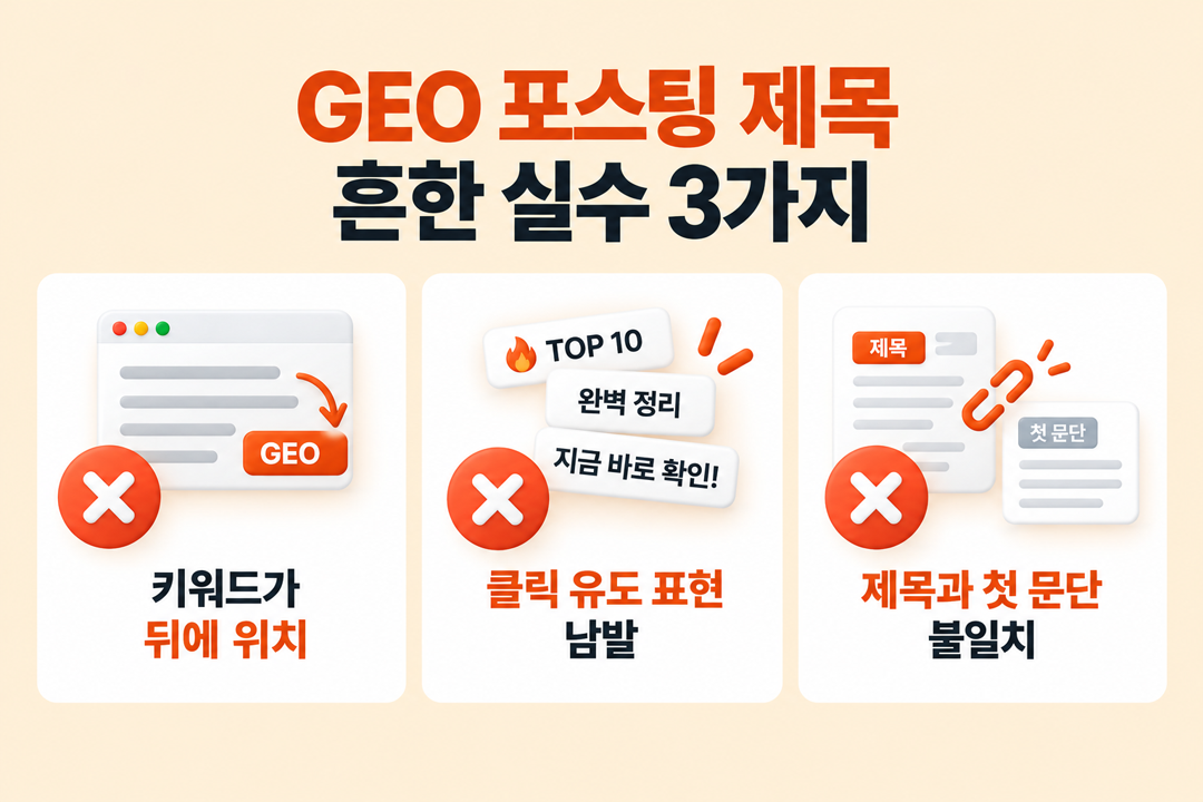 GEO 포스팅 제목 공식 실수 수정 방법 원플랜마케팅