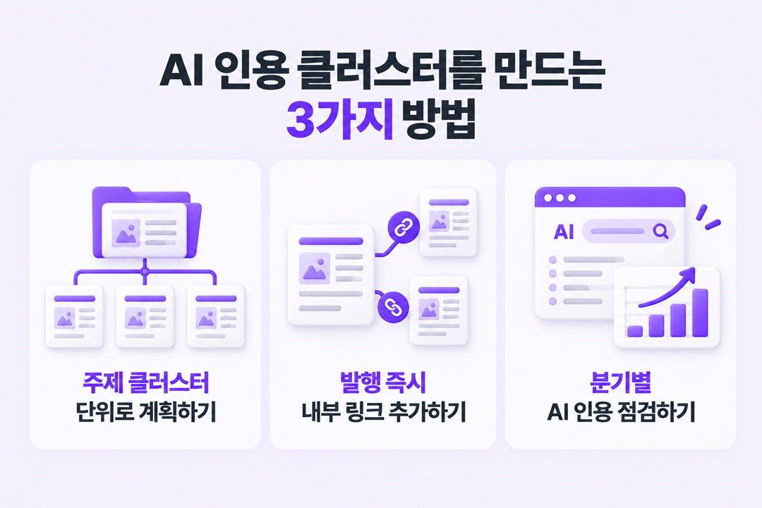 GEO 최소 운영 전략 3가지 방법 월 2개 AI 인용 클러스터 원플랜마케팅