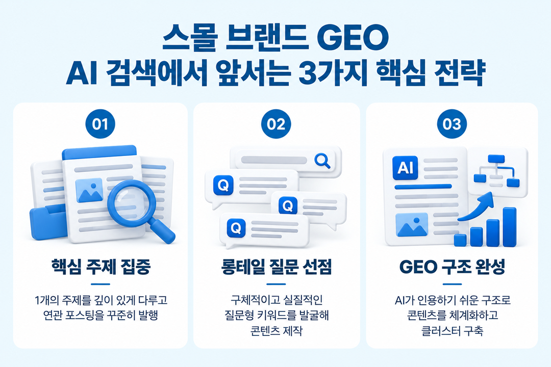스몰 브랜드 GEO 3가지 전략 AI 검색 노출 소규모 브랜드 원플랜마케팅